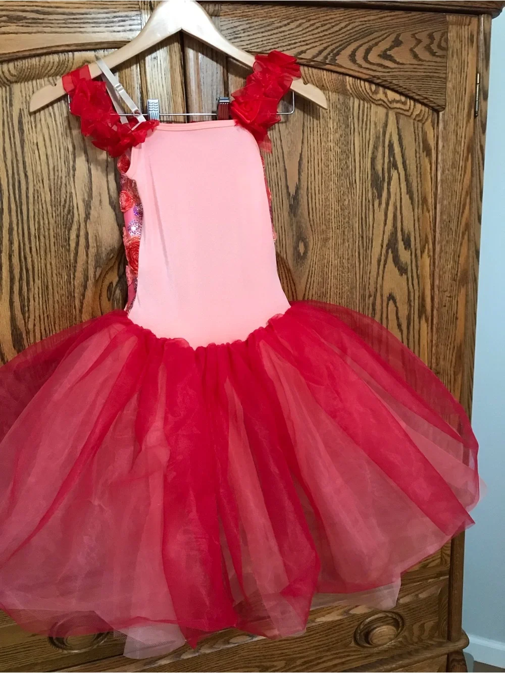 Curtain Call Girls Medium Dance Ballet Costume Tutu Leotard Red Pink